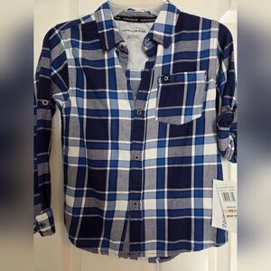 NWT Kids Calvin Klein Navy and White Checkered Shirt and pants set. Size 6